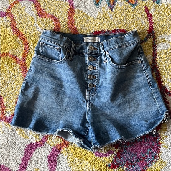 MADEWELL HIGH RISE RAW HEM DENIM SHORTS SIZE 26 / 2 BUTTON FLY - Picture 3 of 8